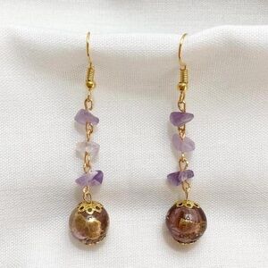 Beaded Gold & Amethyst Earrings